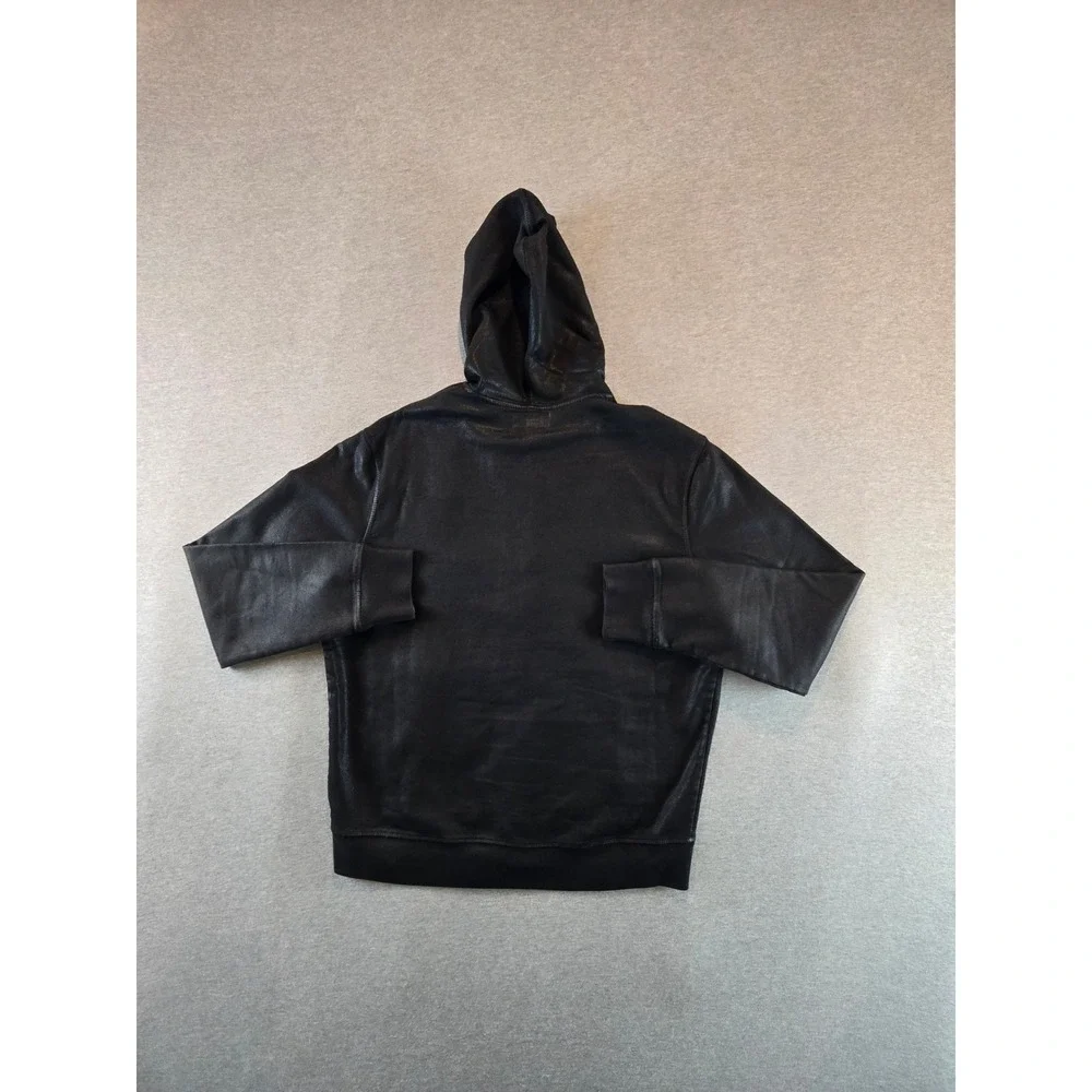 True Religion Hoodie Mens Large Black Coated Waxed Full Zip Horseshoe Logo Moto